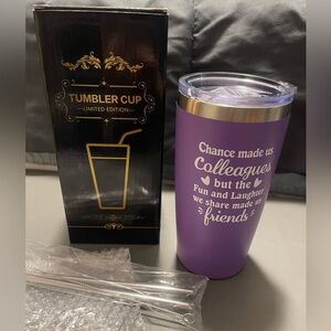 Purple Tumbler Cup - Limited Edition Colleague Gift + 2 Straws & Straw Cleaner